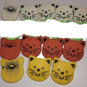 Cat Kid's Buttons. Yellow Red White  LOT Of 12
